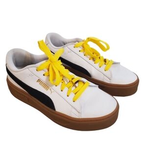 Puma Women's White Smash Platform V3 Mono Twist Lace Up Sneakers Size 8